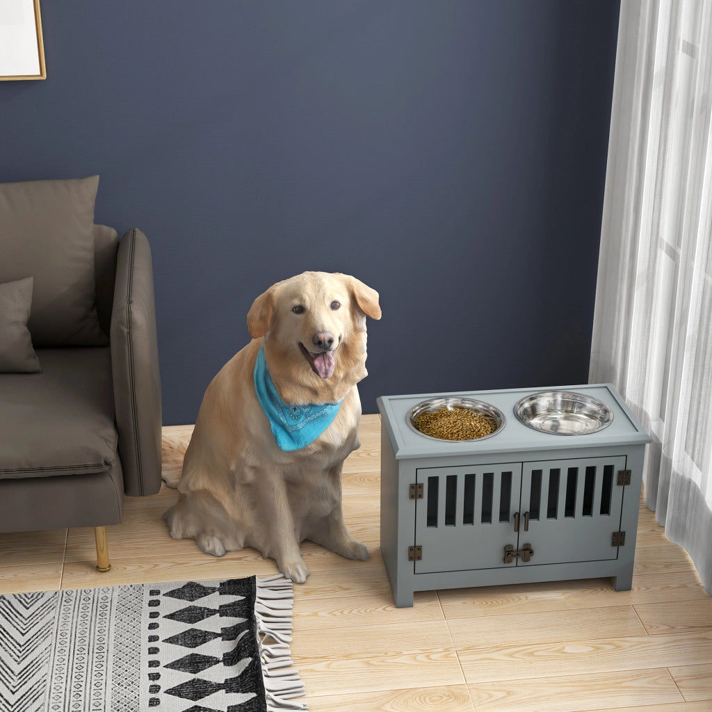 Casetta per cani con ciotole e vano portaoggetti ¨C zephmum ¨C 35.5x60x30 cm, grigio