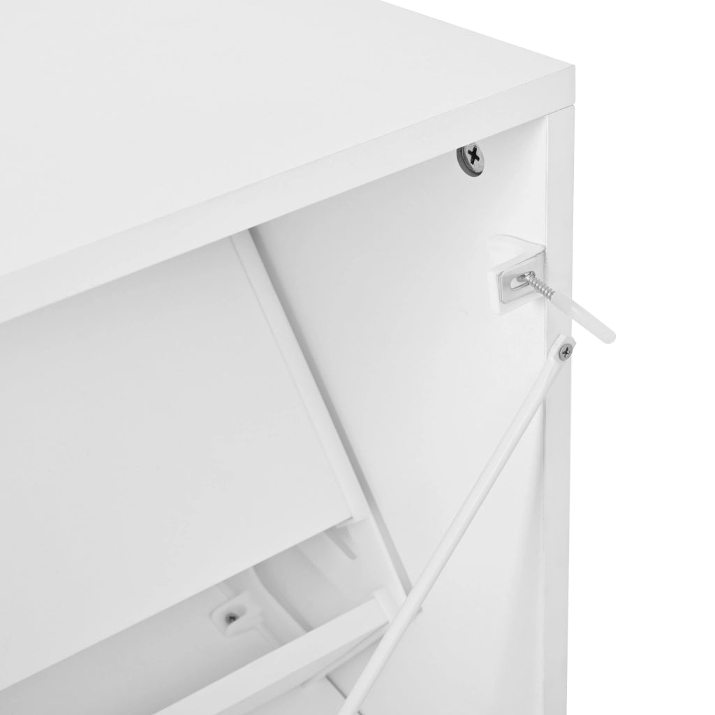 Scarpiera salvaspazio con 3 ribalte e specchio rotondo 63x24x120 cm in MDF bianco