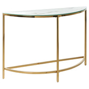 Consolle Bianco con Vetro Temperato dorato Acciaio Inossidabile 111 x 36 cm Mezza Luna Glam Modern Soggiorno Camera da Letto Corridoio