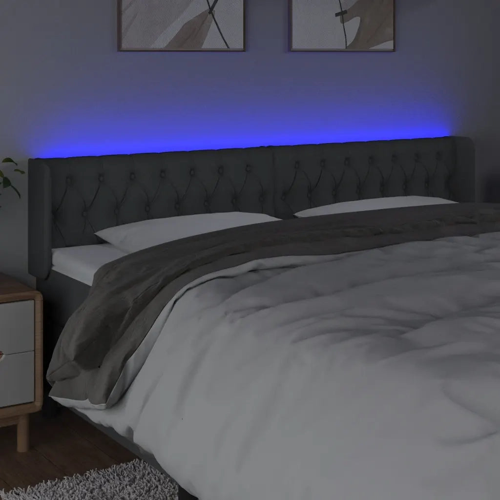 Testiera a LED Grigio Scuro 203x16x78/88 cm in Tessuto 3123595