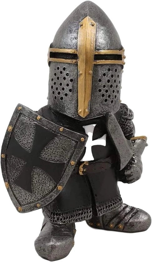 Kabouter Gotico Cavaliere Medievale Crociato Miniaturo Gnomico Europeo (Ornamento Acquapazza in Resina per Esterno e Interno, Stile 1)