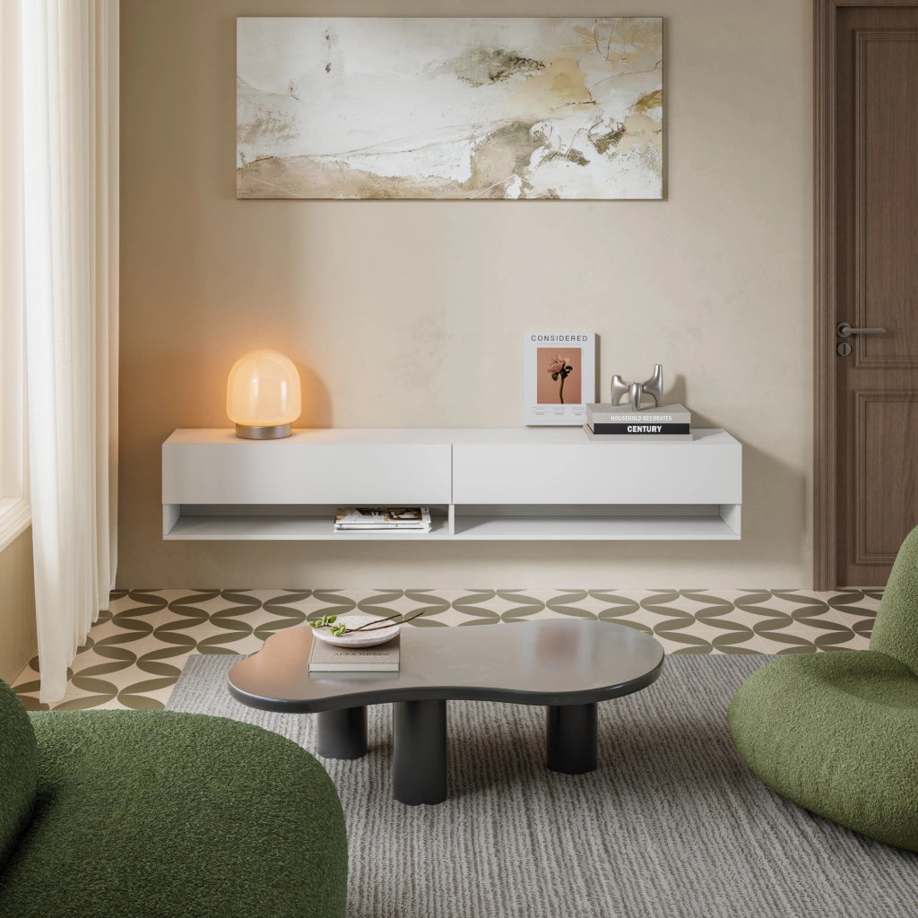 Mobile Porta TV Halmstad da Parete con Ante a Ribalta 180 x 31 x 30 cm - Bianco [en.casa]