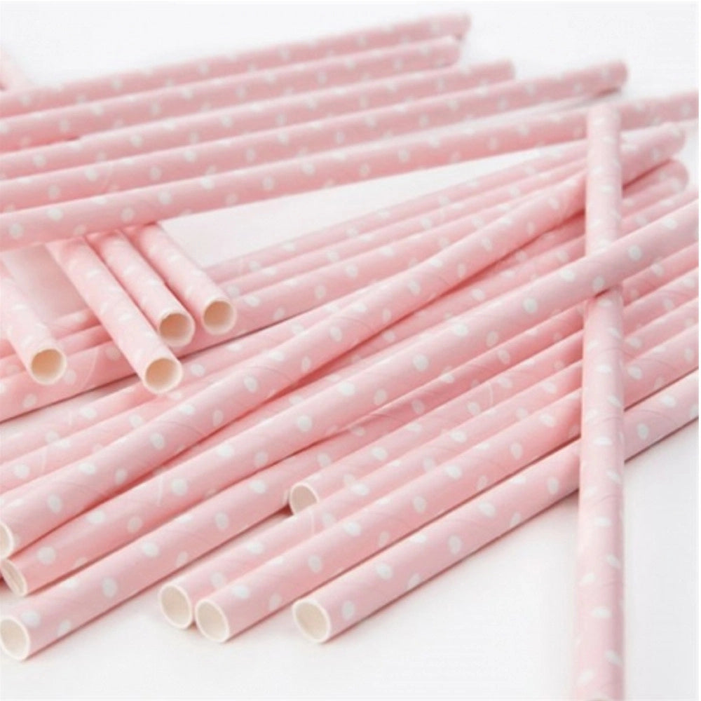 Trade Shop - 120 Cannucce Rosa Confetto Pois Cannuccia Compleanno Party Nascita Battesimo -