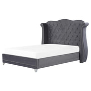 Letto 160 x 200 cm Velluto grigio Base a doghe Bottone trapuntato testiera