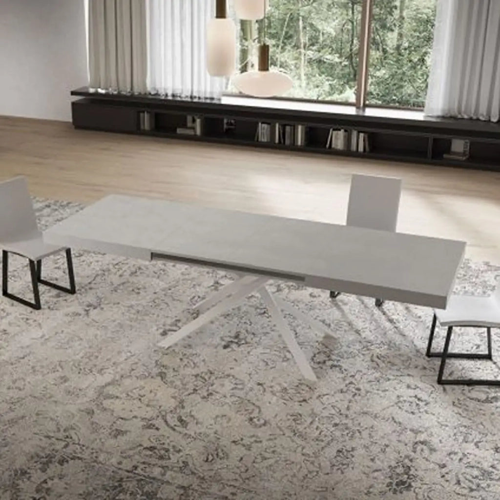 Tavolo allungabile 160/264x90 cm Niket colore cemento gambe bianche