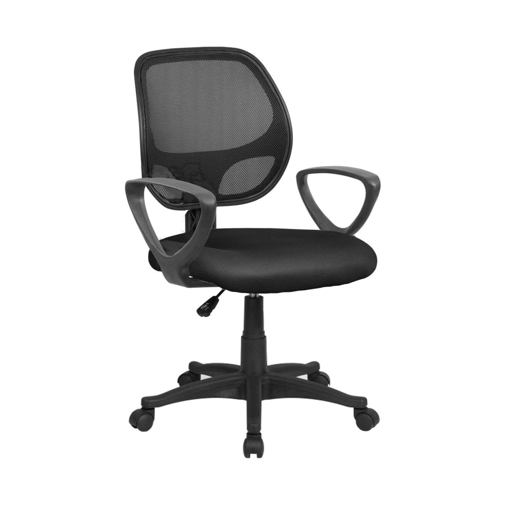 Sedia da ufficio Filiberta, Poltrona operativa a rete con braccioli, Seduta ergonomica da ufficio, 56x57h88/100 cm, Nero
