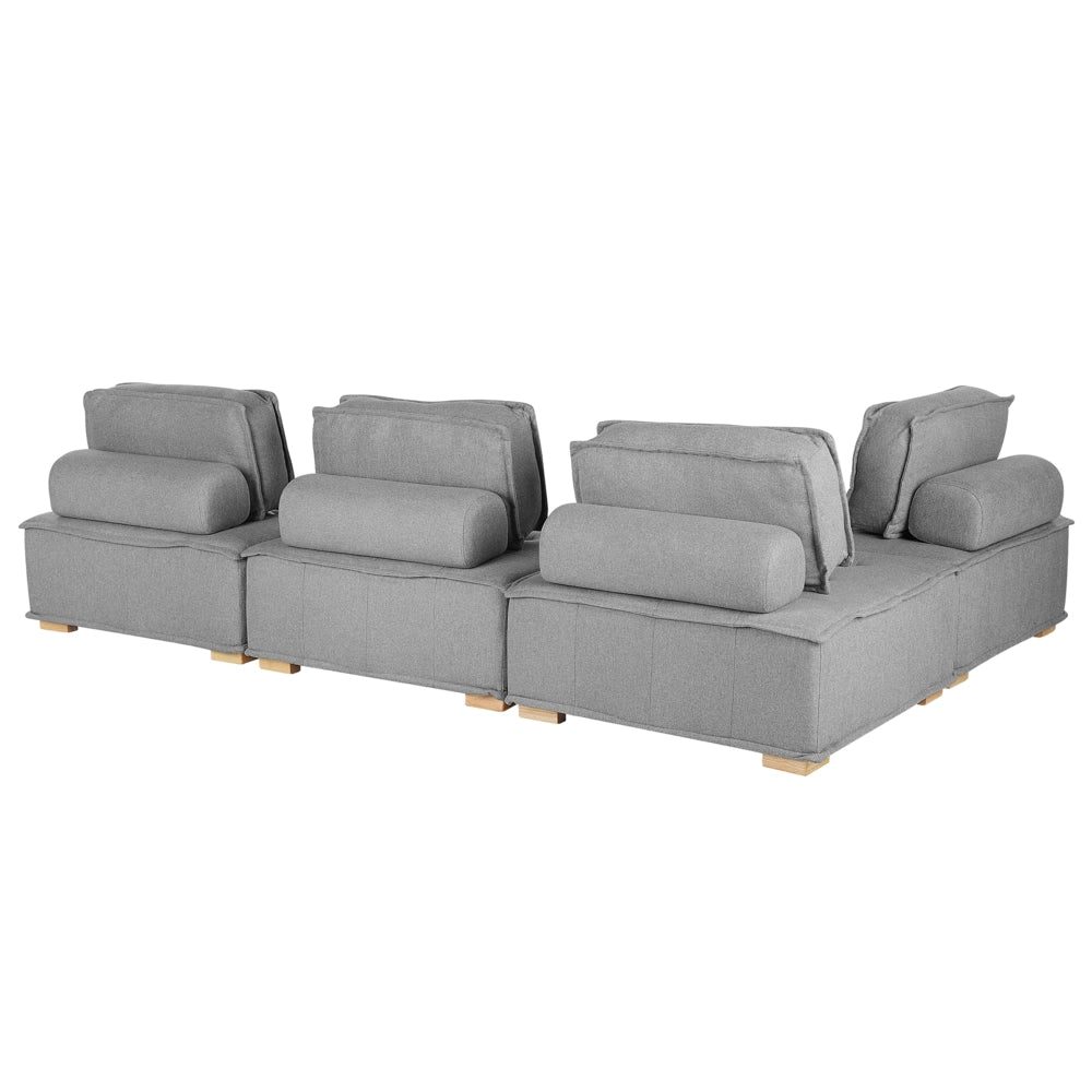 Divano Angolare Tessuto Poliestere Grigio 300 x 200 cm Imbottito 4 Posti Modulare A Forma Di L Scandinavo Moderno