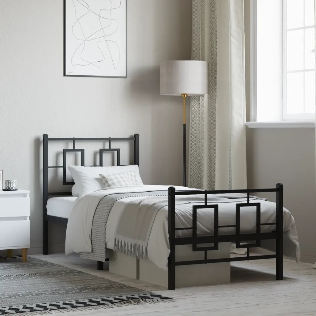 Giroletto con Testiera e Pediera Metallo Nero 75x190 cm 374249