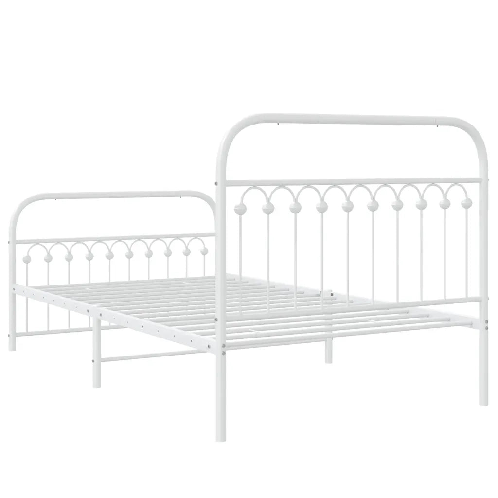 Letto singolo | Letto per adulti | Giroletto con Testiera e Pediera Metallo Bianco 107x203 cm