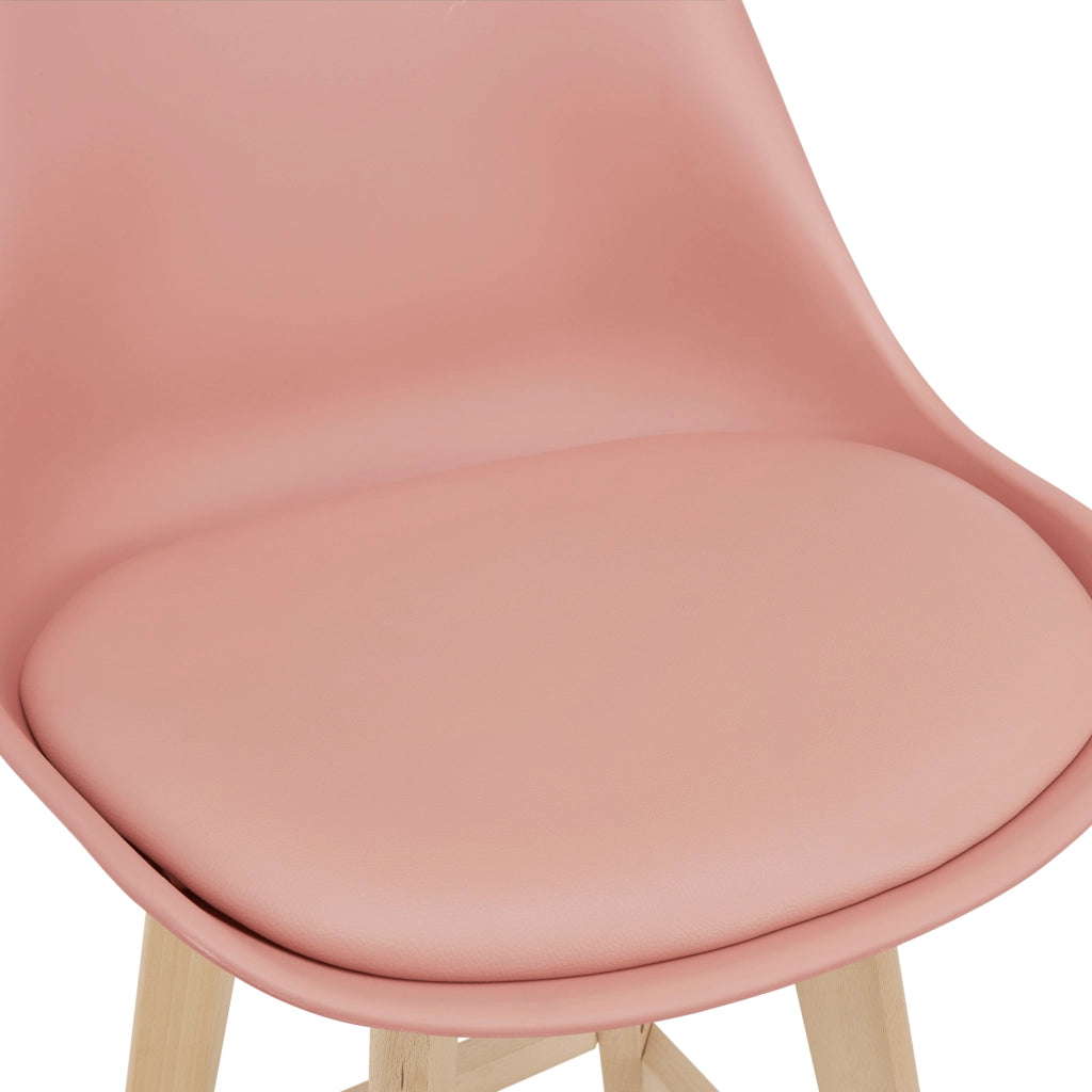 Set Lublin di 4 Sgabelli da Bar con Seduta Imbottita e Gambe in Faggio - Rosa [en.casa]