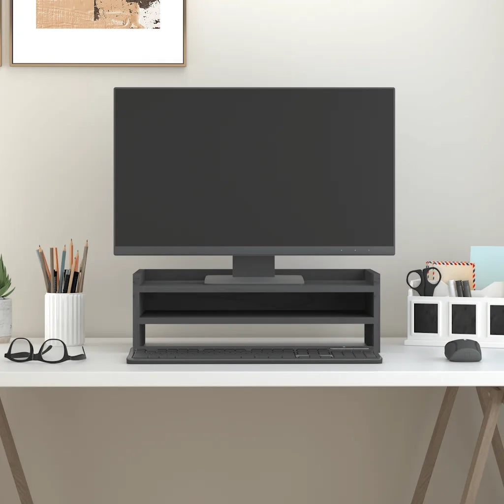 Supporto per Monitor Grigio 50x24x16 cm Legno Massello di Pino cod mxl 63655