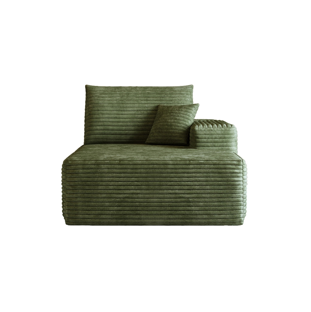 Divano letto modulare verde con chaise longue reversibile in velluto a coste