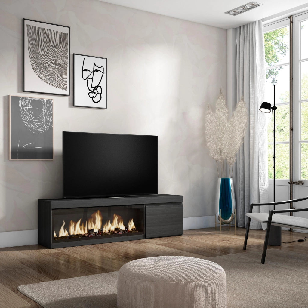 Mobile TV Soggiorno, 158x35x45cm, Per TV fino a 65", Camino elettrico XXL, Nero RF3243