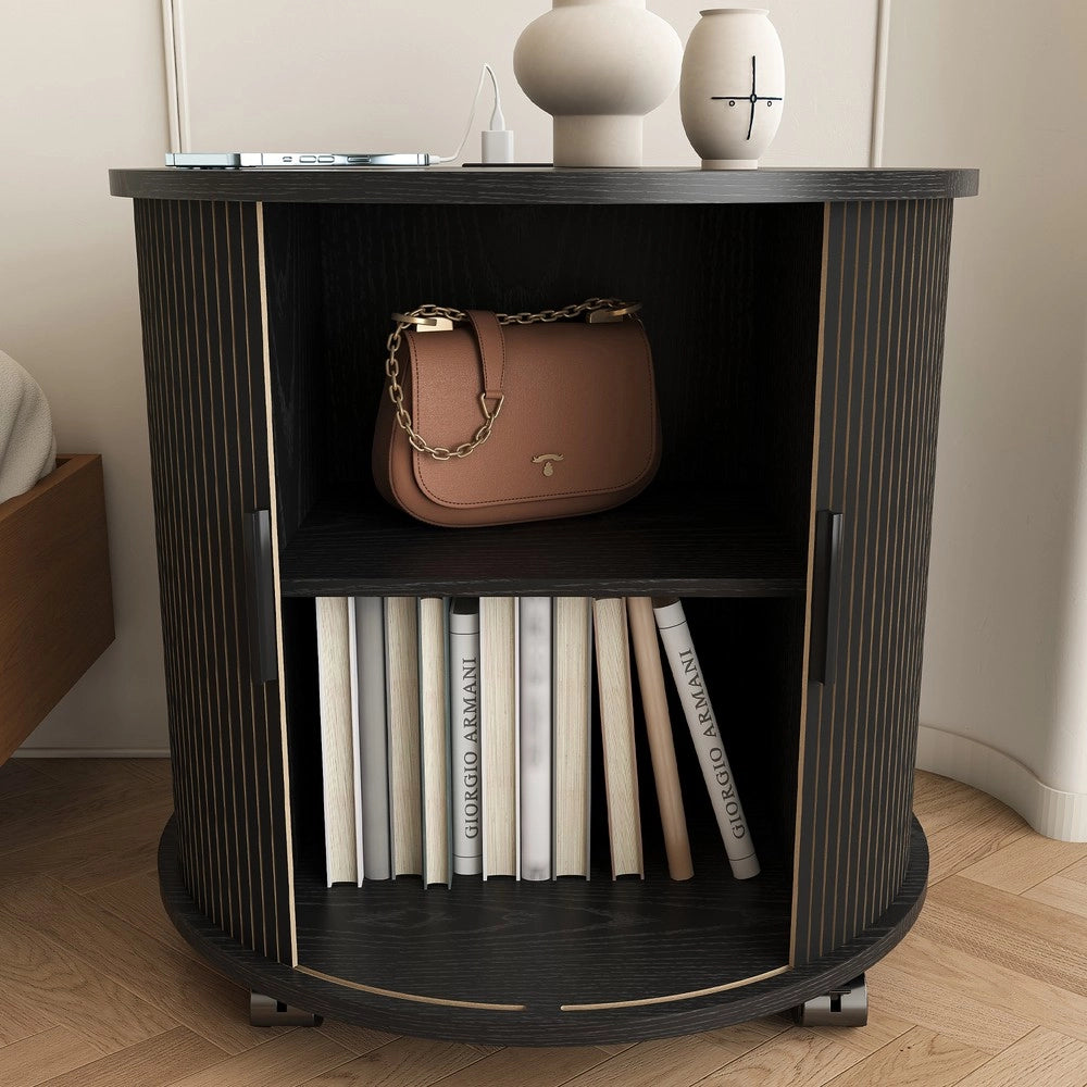 Comodino con presa di ricarica e ruote ¨C Minimal ¨C Nero 60x60x60 cm