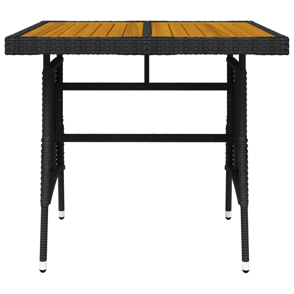 Tavolo Giardino | Tavolino da esterno Nero 70x70x72 cm Polyrattan e Massello d'Acacia