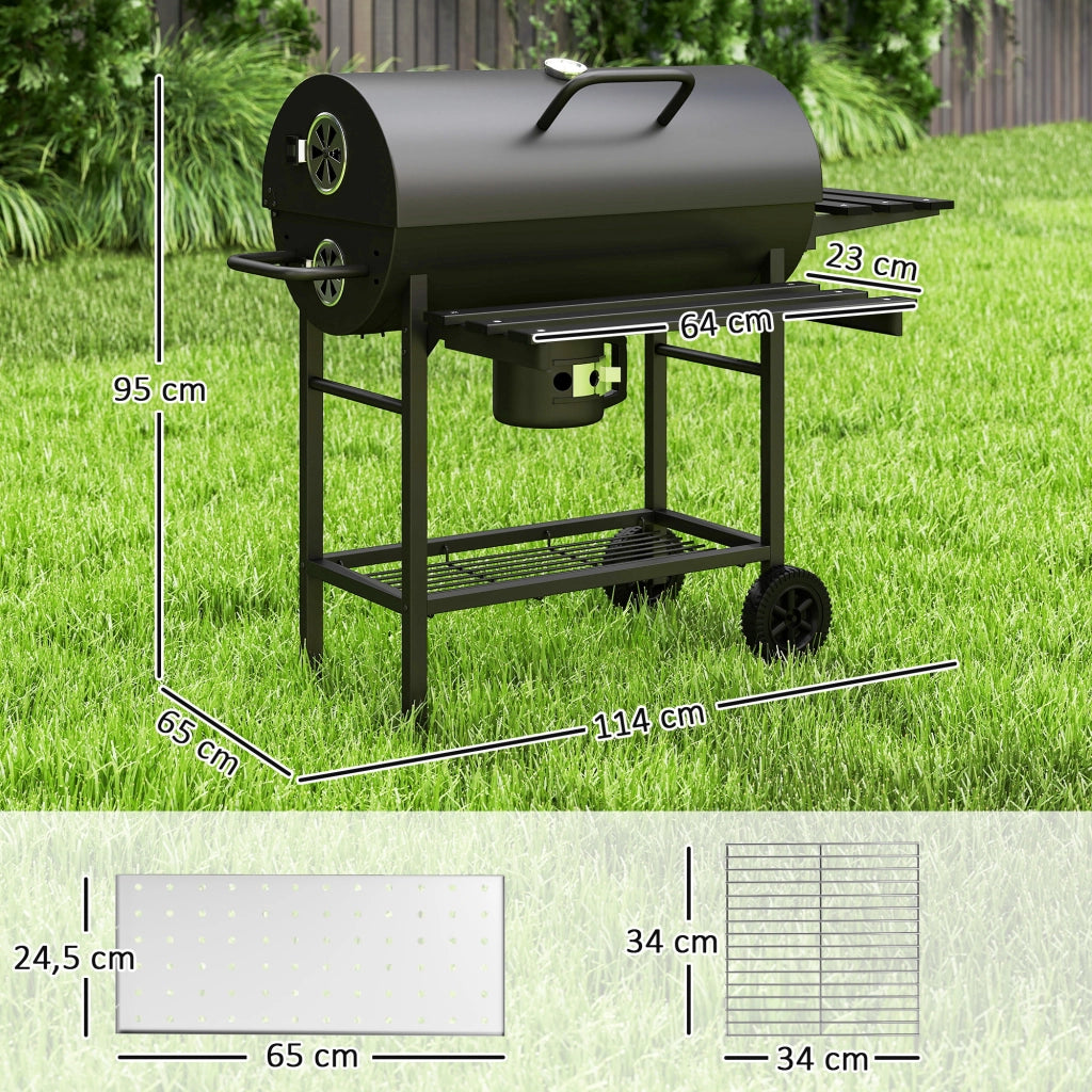 Barbecue a carbone con griglia e tavolino pieghevole ¨C zephmum ¨C 114x65x95 cm nero