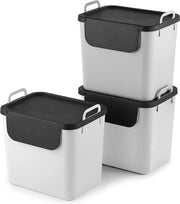 Set di separazione rifiuti da 3 contenitori da 30 l per la cucina, plastica (PP riciclata), bianco, 3 x 30 l (39,8 x 29,8 x 50,1 cm)