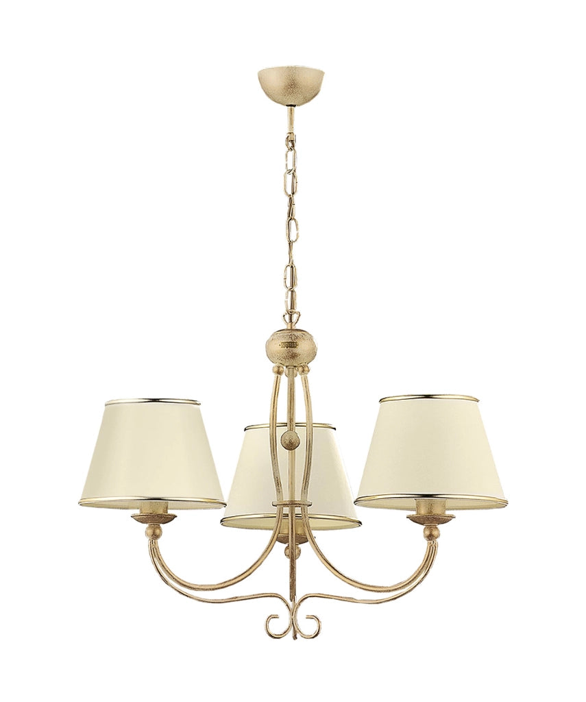 Lampadario retro oro 3 luci paralumi ecru E27 Laura Jupiter