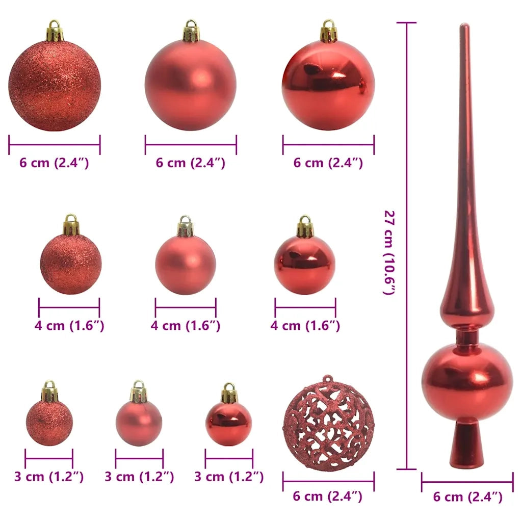 Set di Palle di Natale con 150 LED 61 pz Rosso Plastica CFW1275258