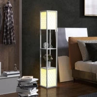 Lampada da Terra con Ripiani in Tessuto e Interruttore a Catena 26x26x156 cm Bianco