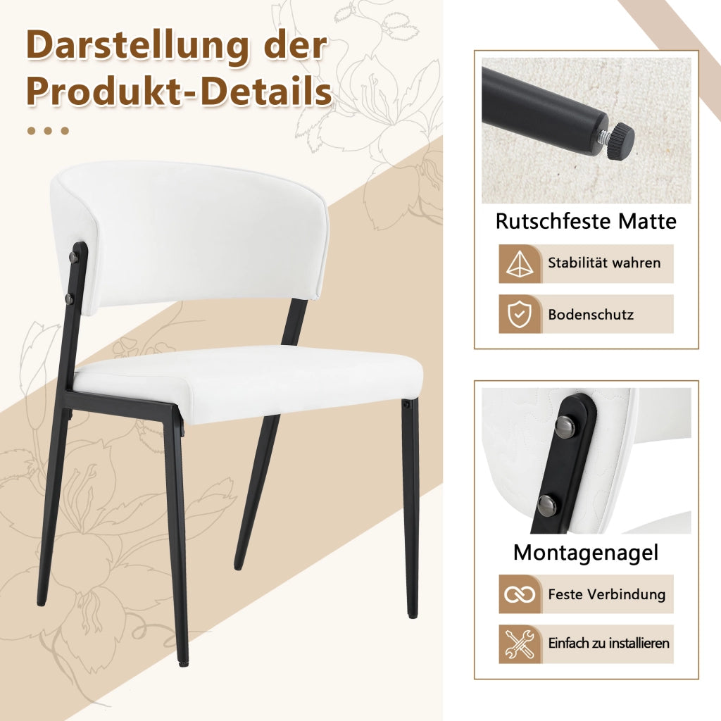 SEDIA da pranzo moderna Set da 2 in PU bianco con struttura in metallo