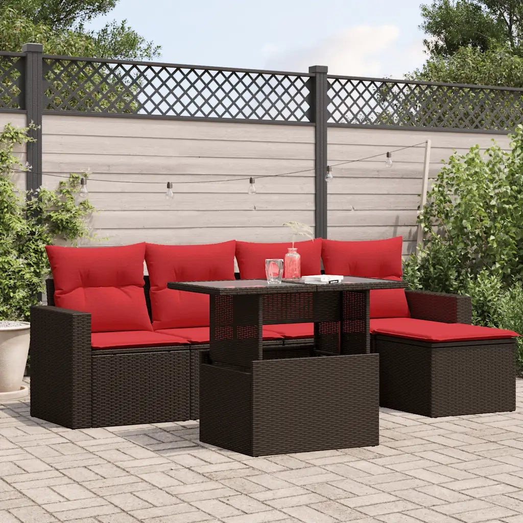 Set Divani da Giardino 6 pz con Cuscini Marrone in Polyrattan 3267244