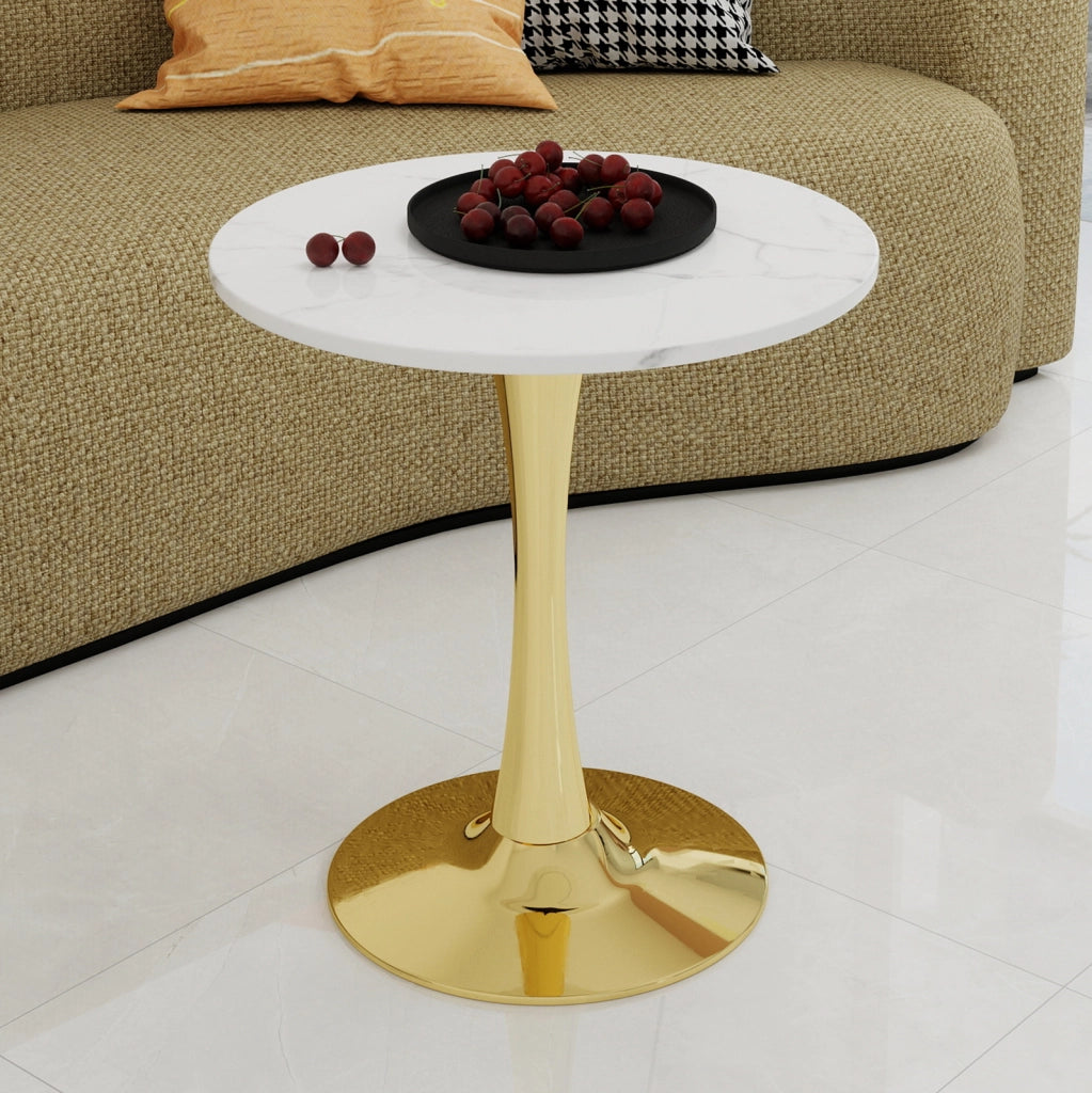 Tavolino rotondo con design minimalista in marmo artificiale oro bianco