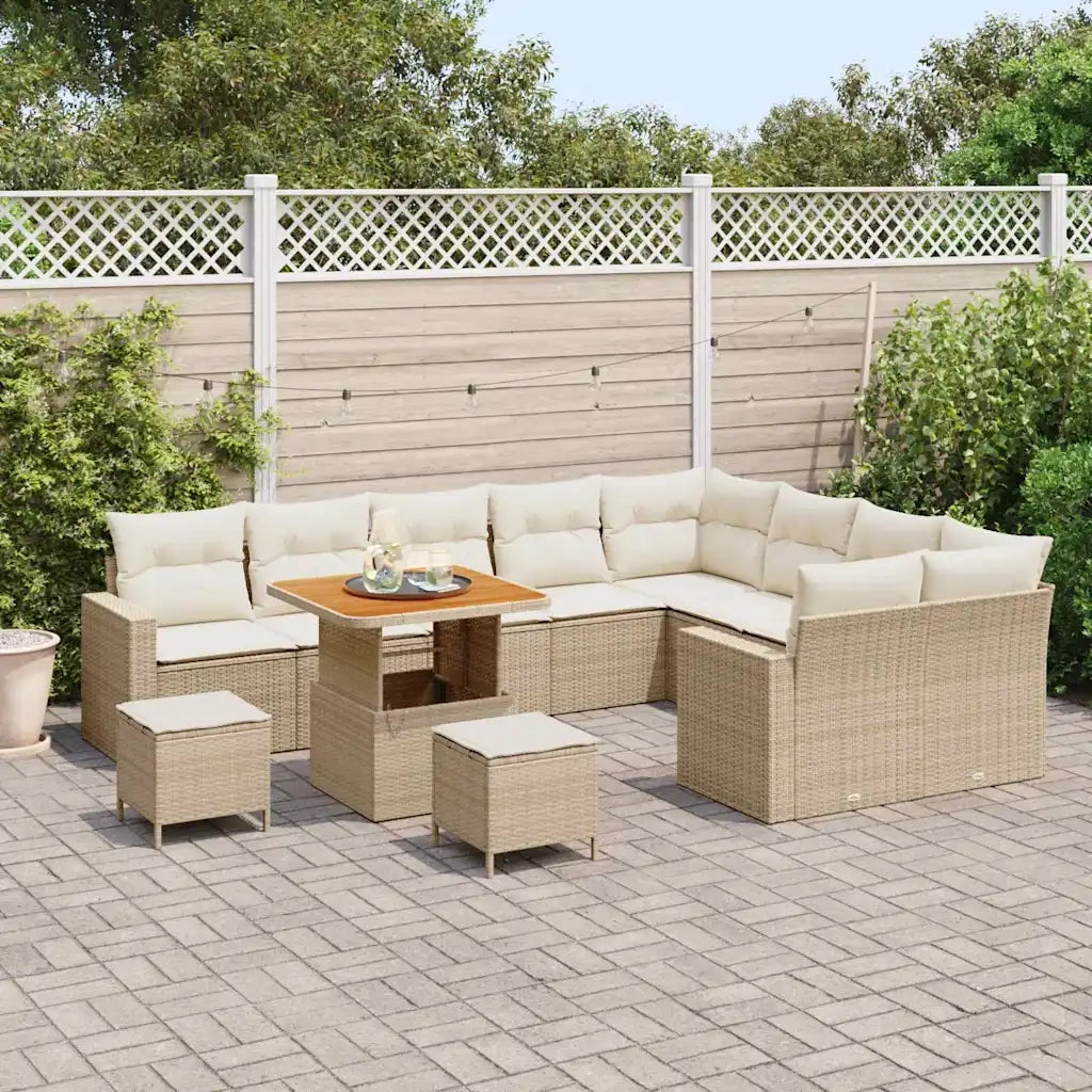 Set Divano da Giardino 13 pcs Beige e Crema polyrattan
