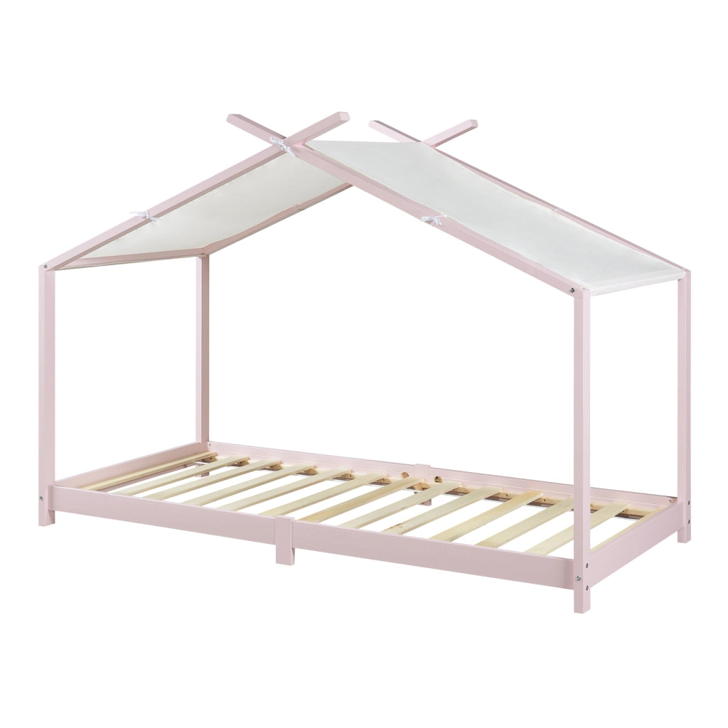 Letto Singolo Brome per Cameretta a Forma di Casetta Zona di Riposo 90x200 cm Legno - Rosa [en.casa]