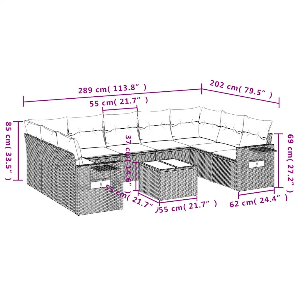 Set Divani da Giardino 10pz con Cuscini in Polyrattan Marrone 3220612