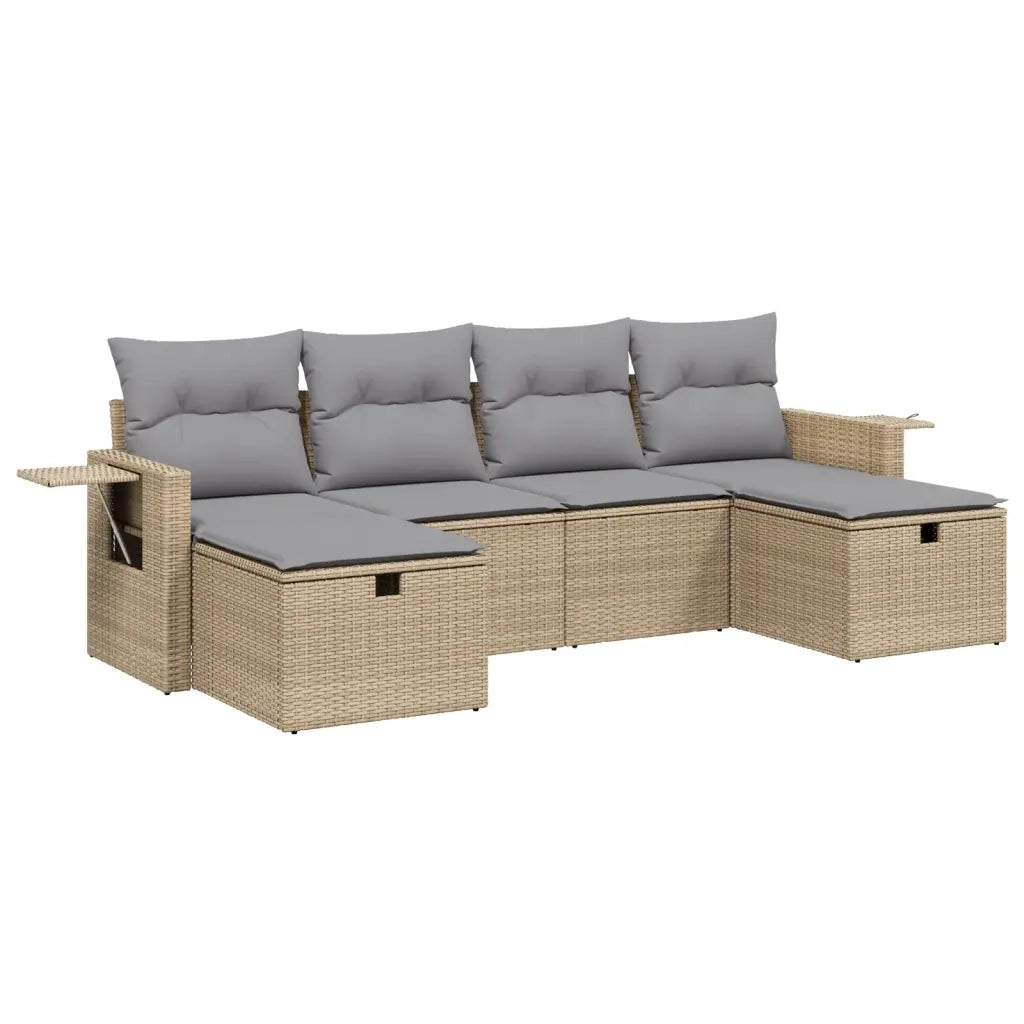 Set Divano da Giardino 6 pz con Cuscini Beige Misto Polyrattan