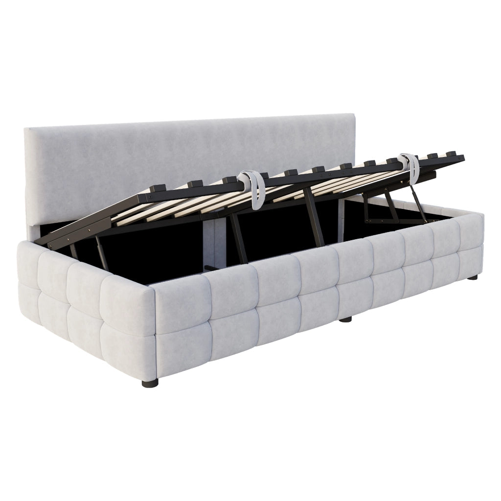 LETTO Contenitore 90x200 cm in velluto grigio chiaro con schienale senza braccioli
