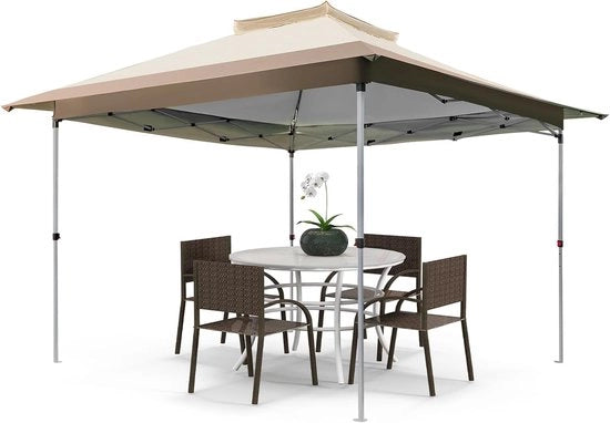 Pavilio 3,6 x 3,6 m con Doppio Tetto - Impermeabile, Stabile & Protezione UV 50+ - Pavilio da Giardino Portatile con Tasca di Riposo e Ruote