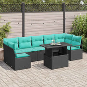 Set Divano da Giardino con cuscino 8 pcs Nero e Blu polyrattan 3348782