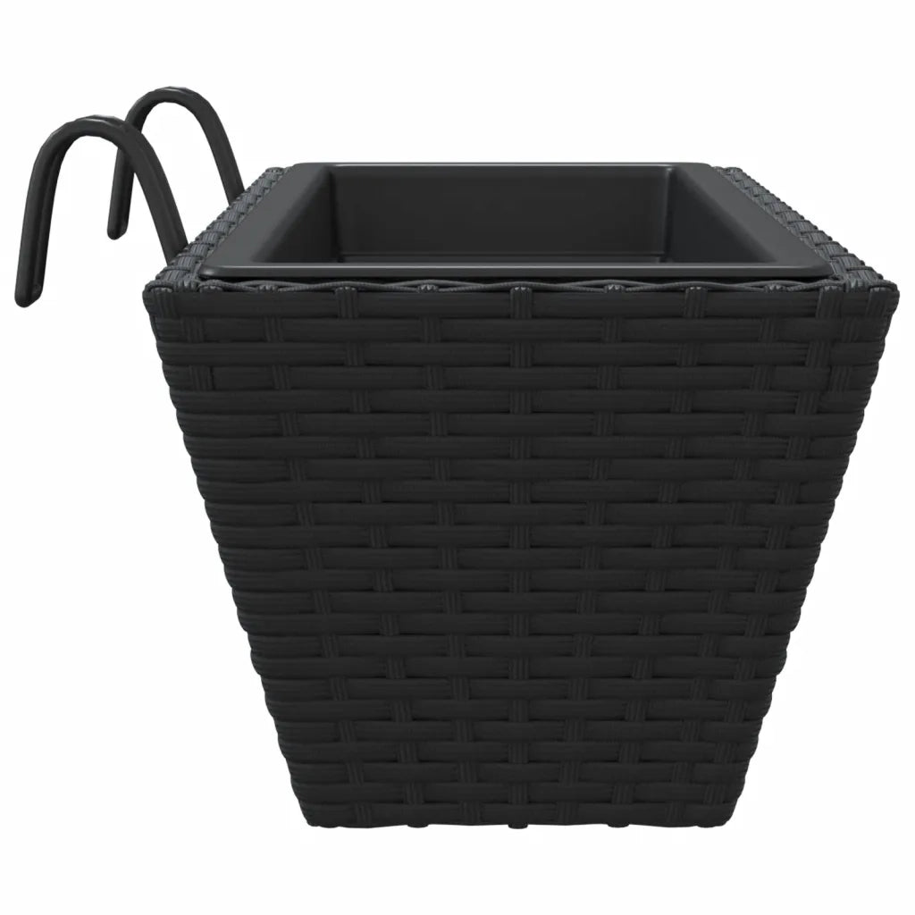 Fioriere con Ganci 2 pz Nere in Polyrattan 366398
