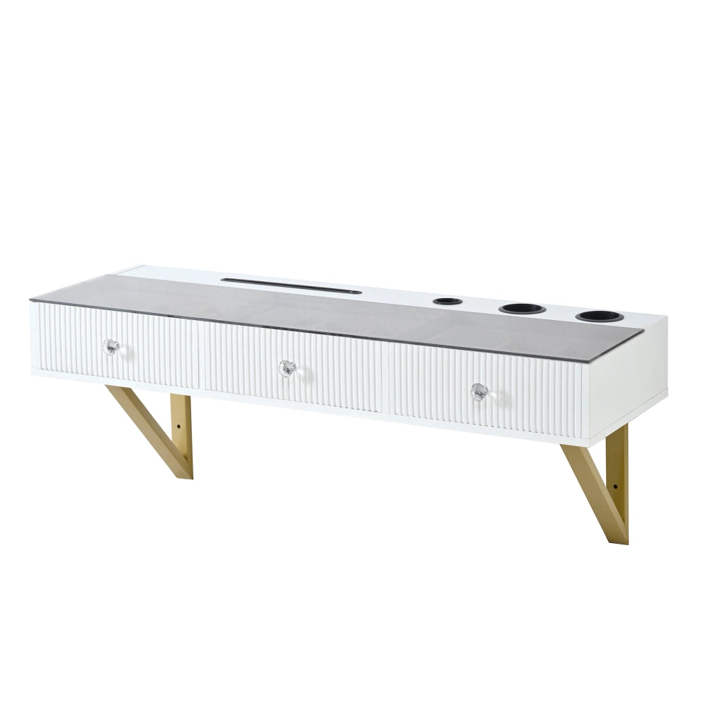 Toeletta sospesa con 3 cassetti, piano in vetro, bianco, 120¡Á40¡Á45 cm