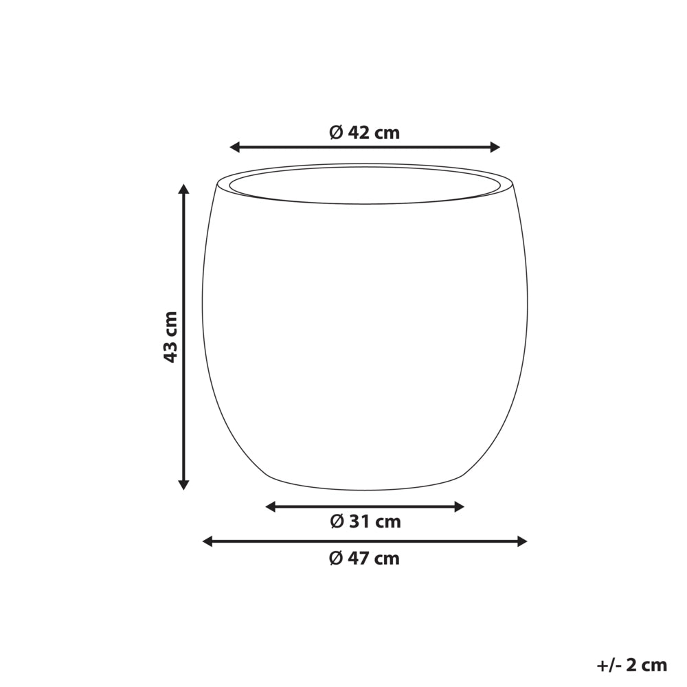 Vaso da fiori grigio in fibra di argilla verniciata per interni ed esterni, rotondo, 47 x 47 x 43 cm, motivo a foglie