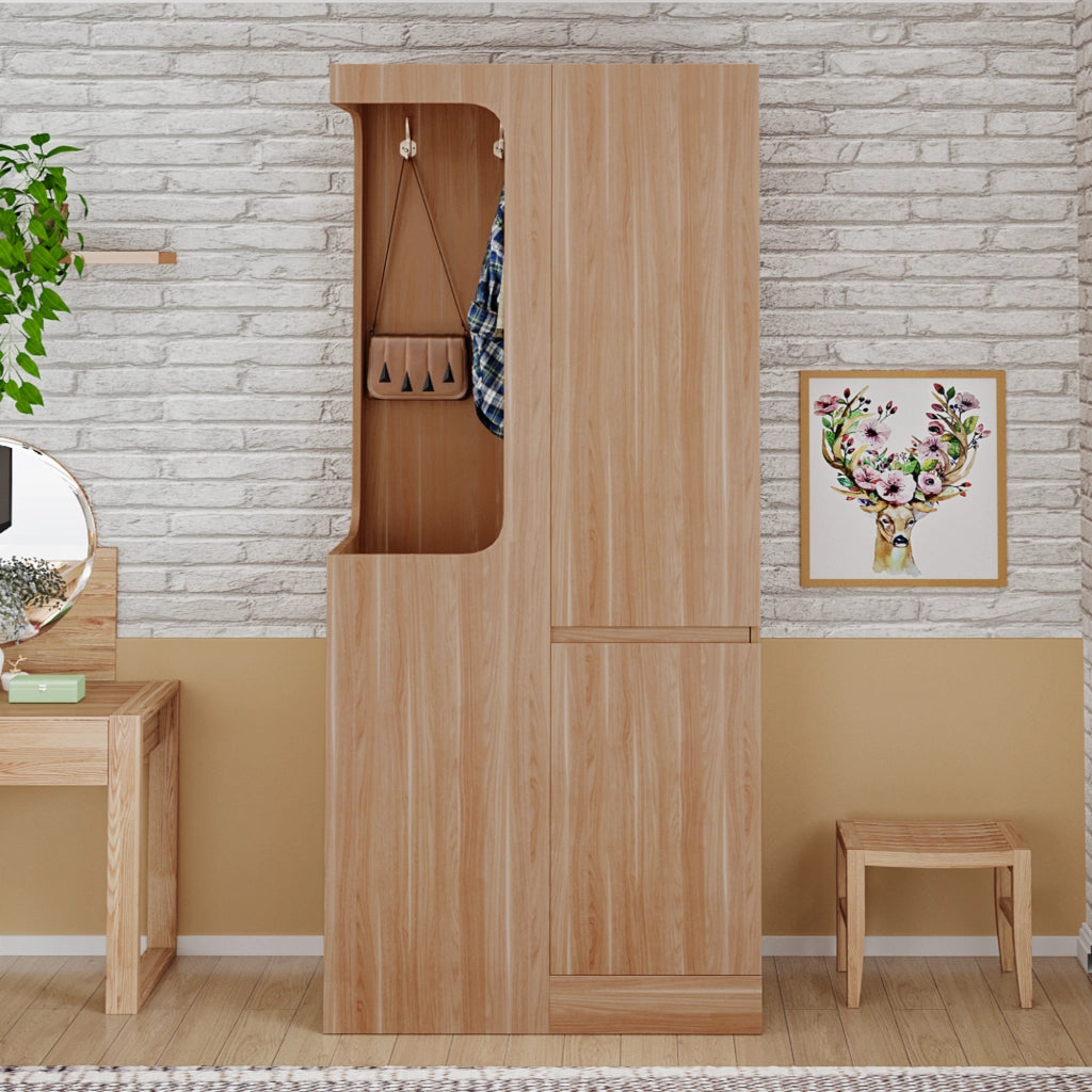 Armadio con 1 porta, 4 cassetti e vano appendiabiti aperto, per camera da letto, in legno, naturale 70 × 40 × 170 cm