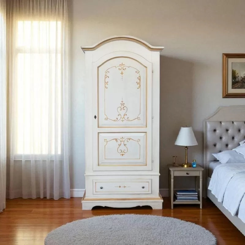 Armadio shabby 1 porta legno bianco anticato decori filo arancione 96x56x196 - Mobili 2G