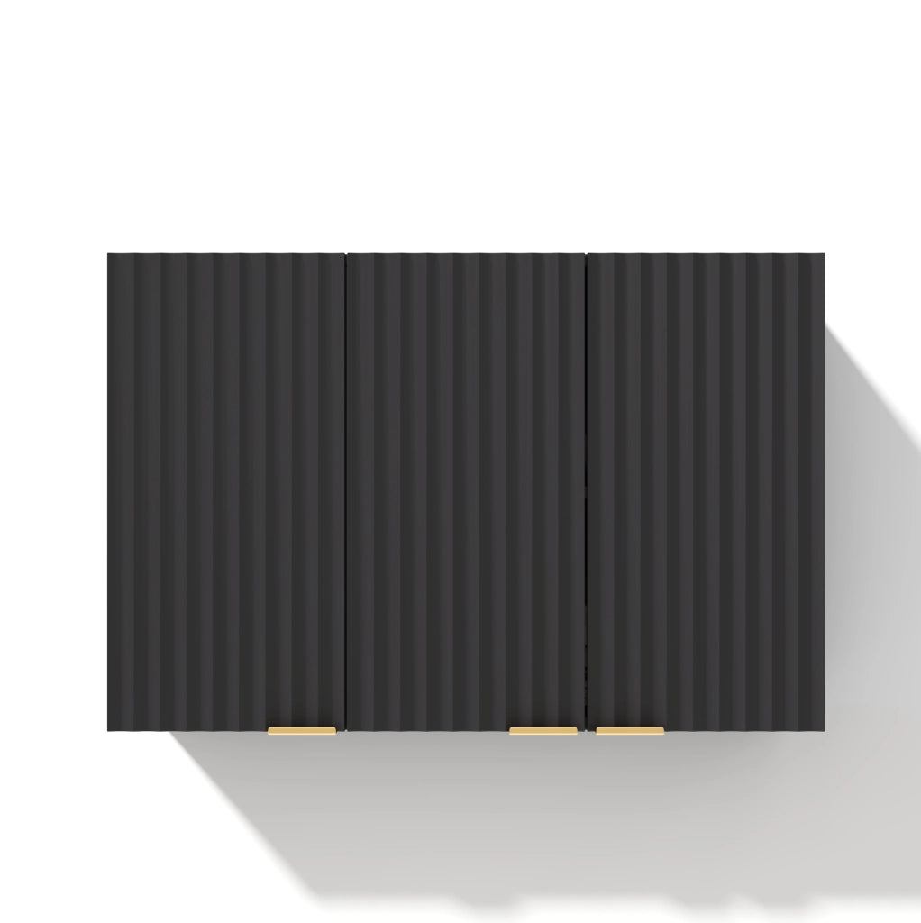 Pensile da parete con 3 ante in MDF nero; 90 x 29 x 60 cm