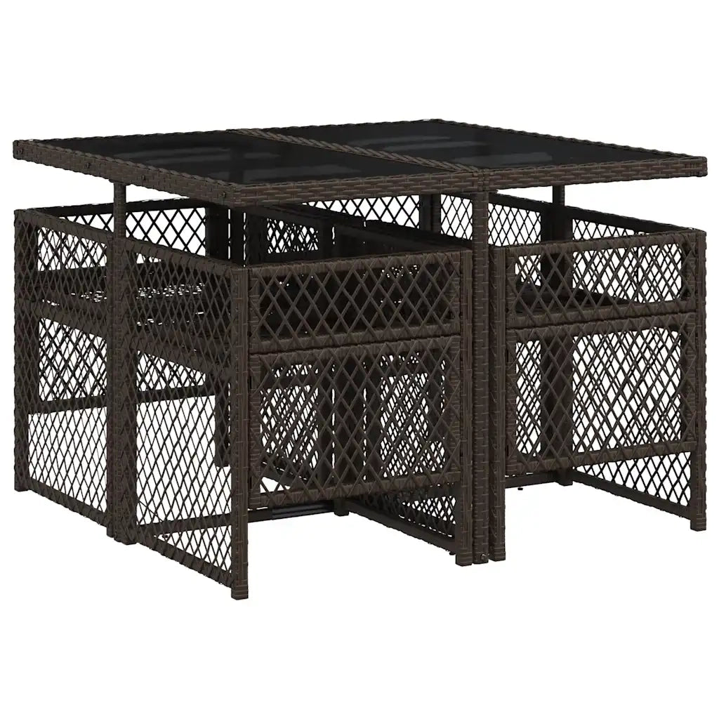 Set da Pranzo da Giardino 5pz con Cuscini in Polyrattan Marrone