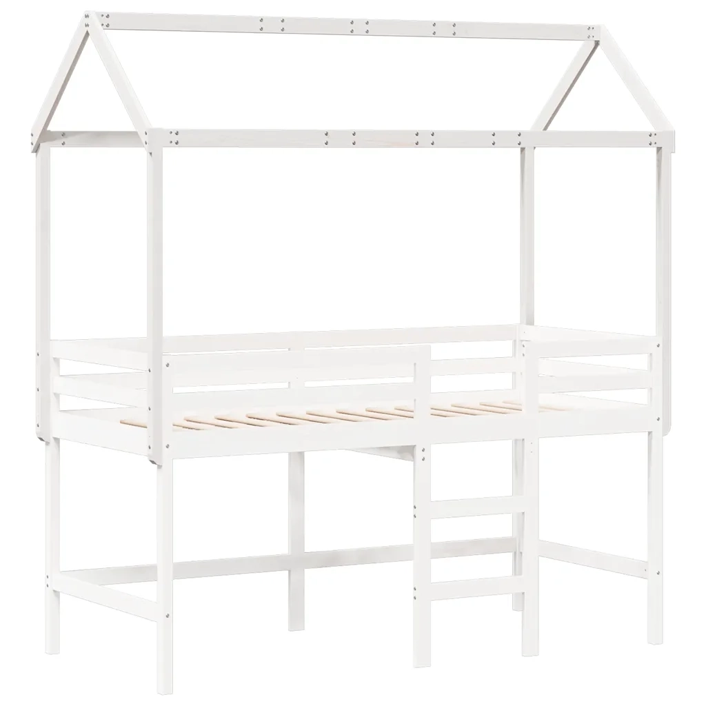 Tetto Letto Bambini Bianco 207x95,5x159 cm Legno Massello Pino