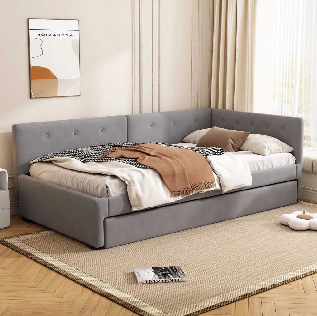 Letto singolo 90x200 cm con letto estraibile; velluto grigio