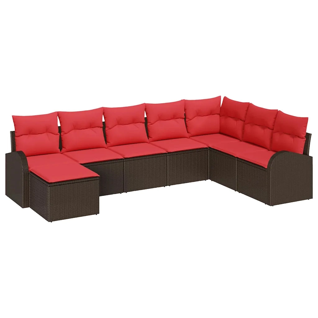 Set di divani con cuscino 8 pcs Marrone e Rosso polyrattan