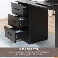 Scrivania Moderna in Legno con 3 Cassetti e 3 Ripiani per Camera e Ufficio, 120x49x72cm, Nero