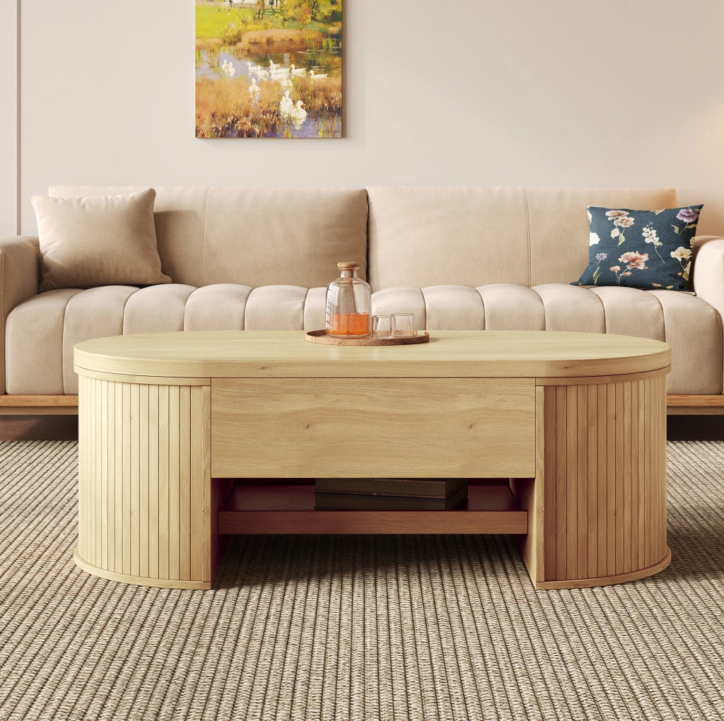 Tavolino da salotto sollevabile 110x55;5x40 cm in MDF colore legno naturale