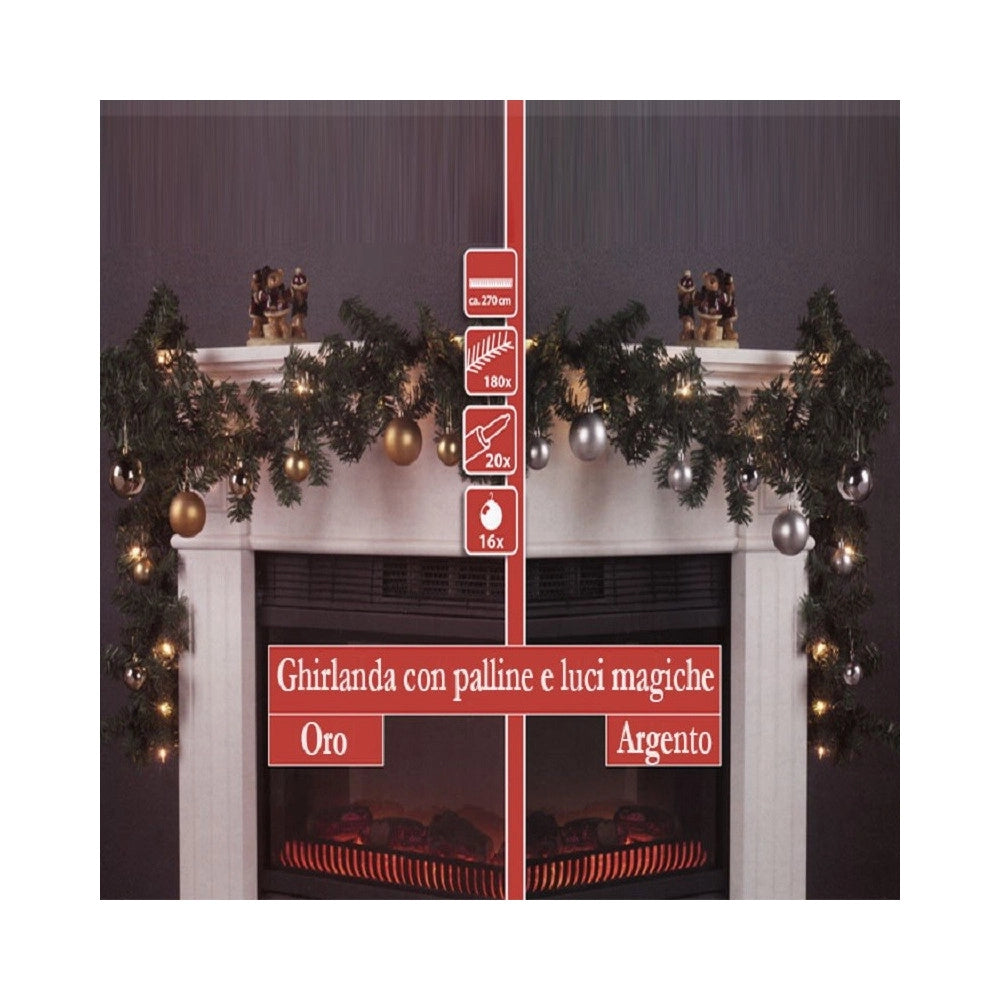 Trade Shop - Ghirlanda Natalizia Per Casa Camino Albero Natale 20 Luci E 16 Sfere Vari Colori -