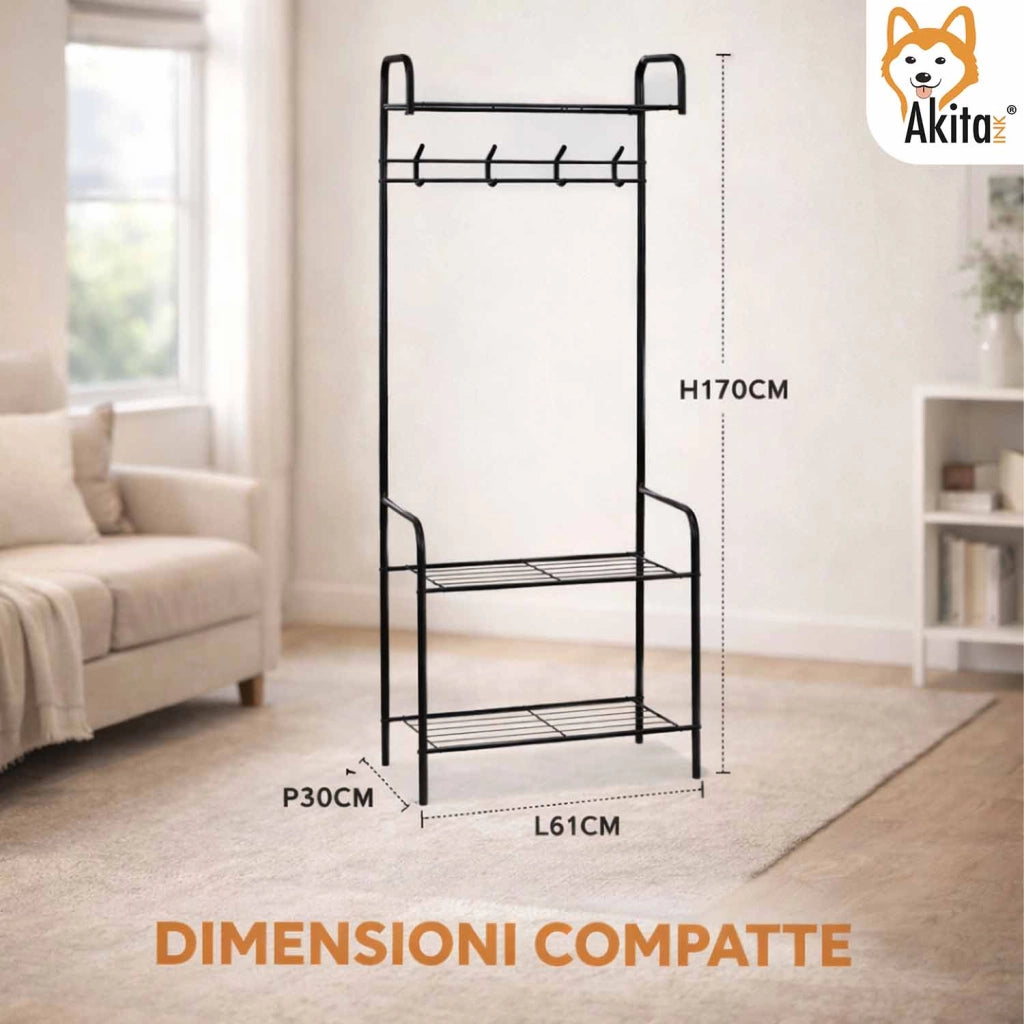 Akitaink Stand Appendiabiti da Terra con Ripiani e Ganci Nero