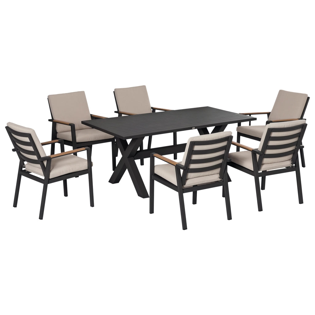 Set di mobili da giardino per 6 persone 6 sedie 1 tavolo impermeabile 175 cm x 92 cm x 73 cm nero + grigio