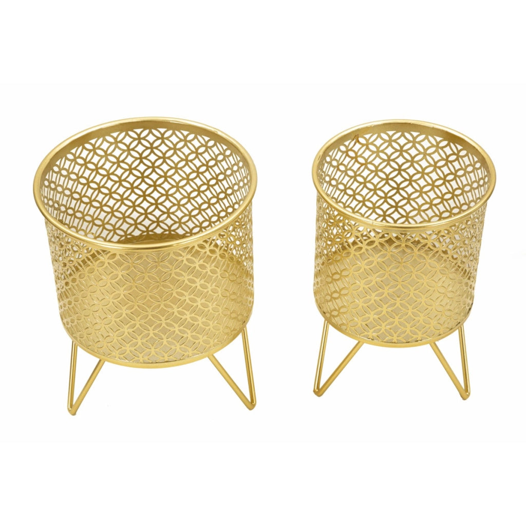 Set di 2 Vasi per Piante VKH413, Oro, Metallo, 16x16x20 cm